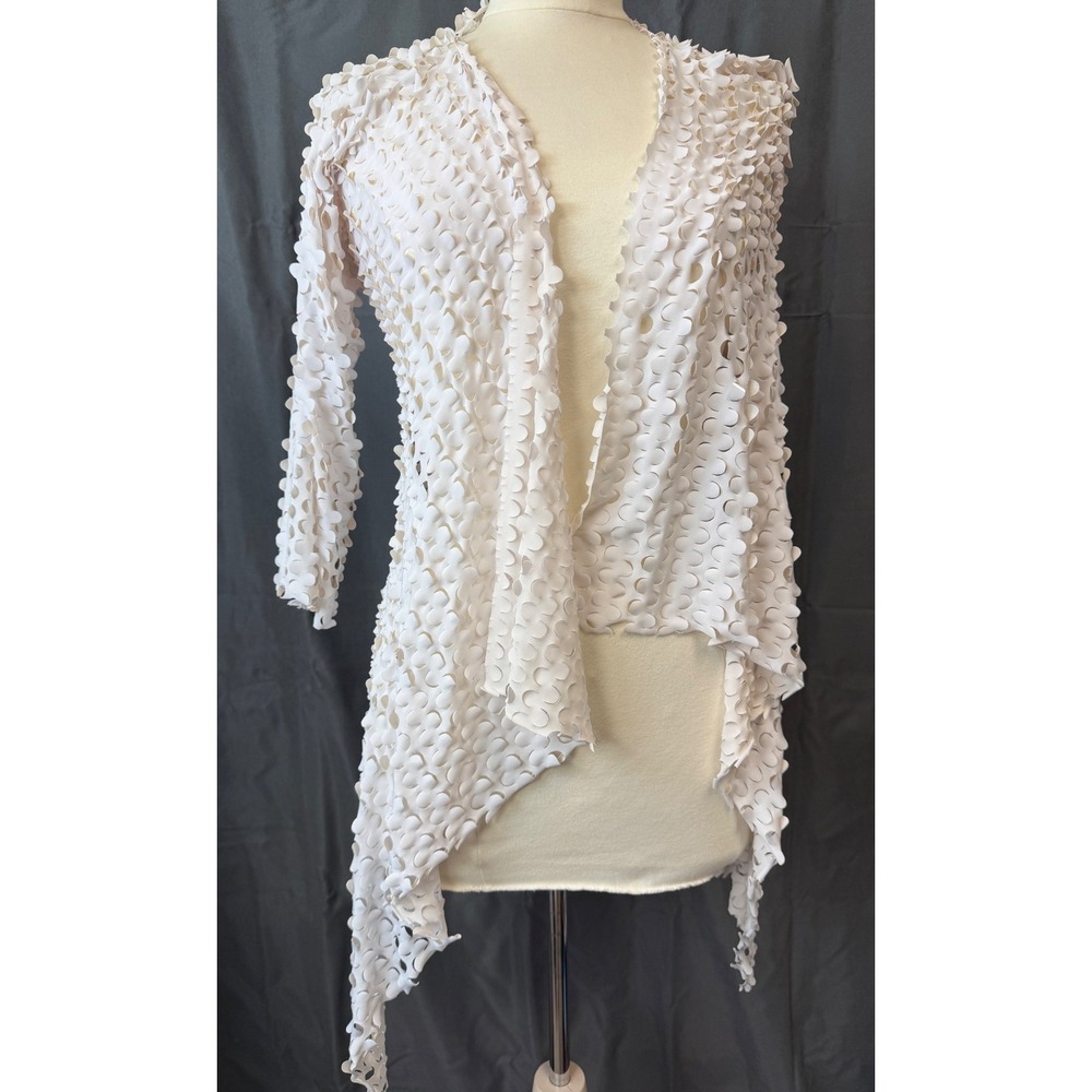 Cartise Womens Laser Cut Petal Cardigan Off‎ White Asymmetrical Hem Canada S/P